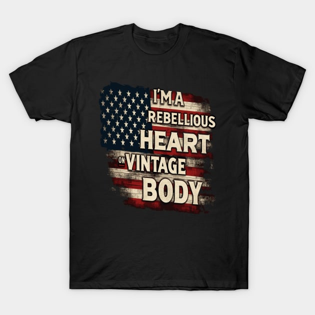 Vintage American Flag Patriotic Rebellious Spirit Tee T-Shirt by KontrAwersPL